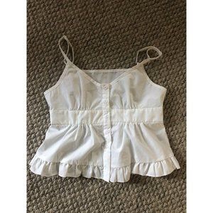 Shein Button Front, Ruffled Waist, Spaghetti Strap Camisole XS/2 White